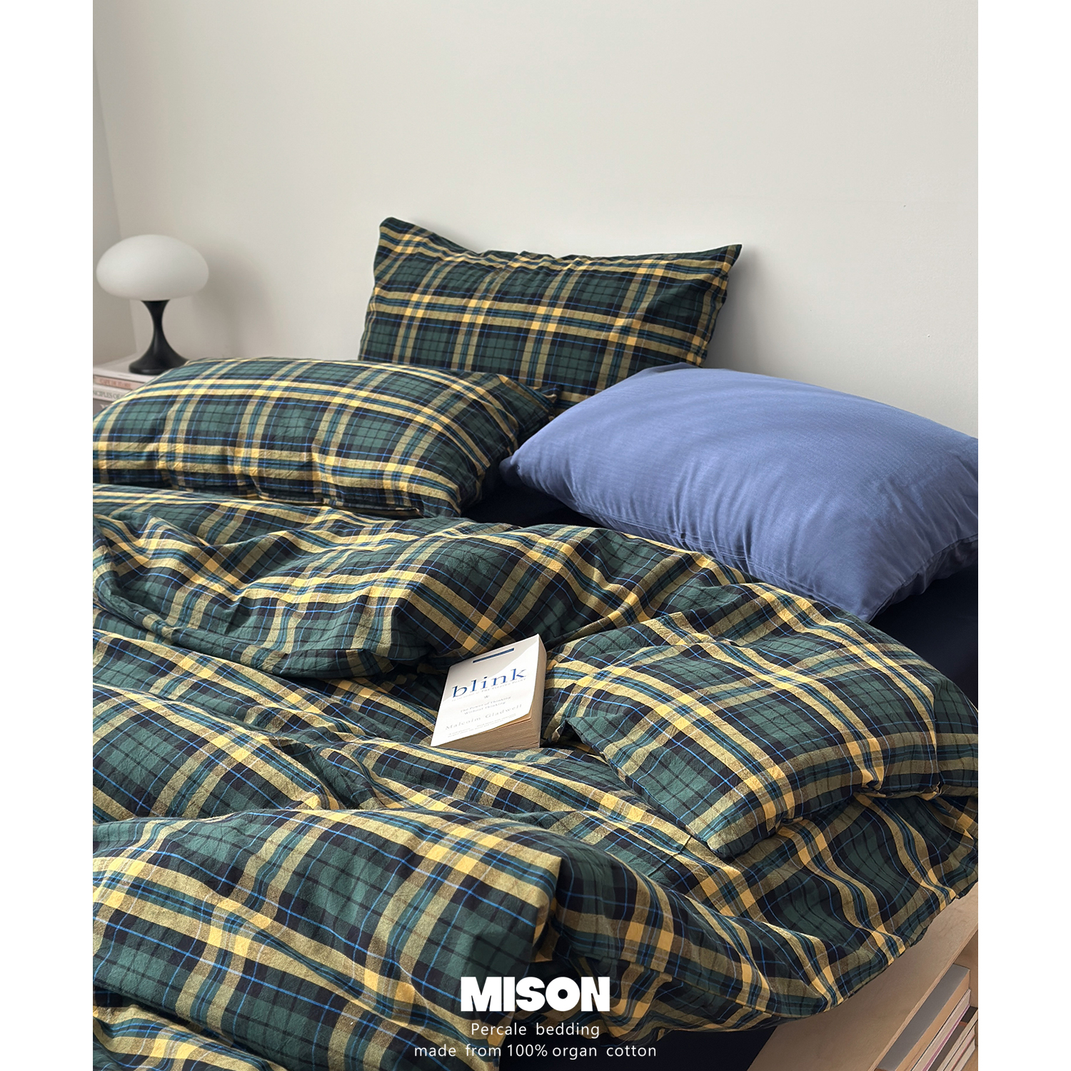 ins复古苏格兰绿格水洗棉全棉四件套北欧简约纯棉床单床笠款4件套