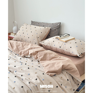 弥生原创【米兔兔】小毛球剪花水洗棉四件套纯棉全棉床单床笠简约