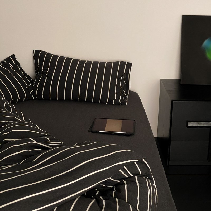 北欧黑白条针织棉全棉四件套 ins简约软糯纯棉床单床笠床品4件套