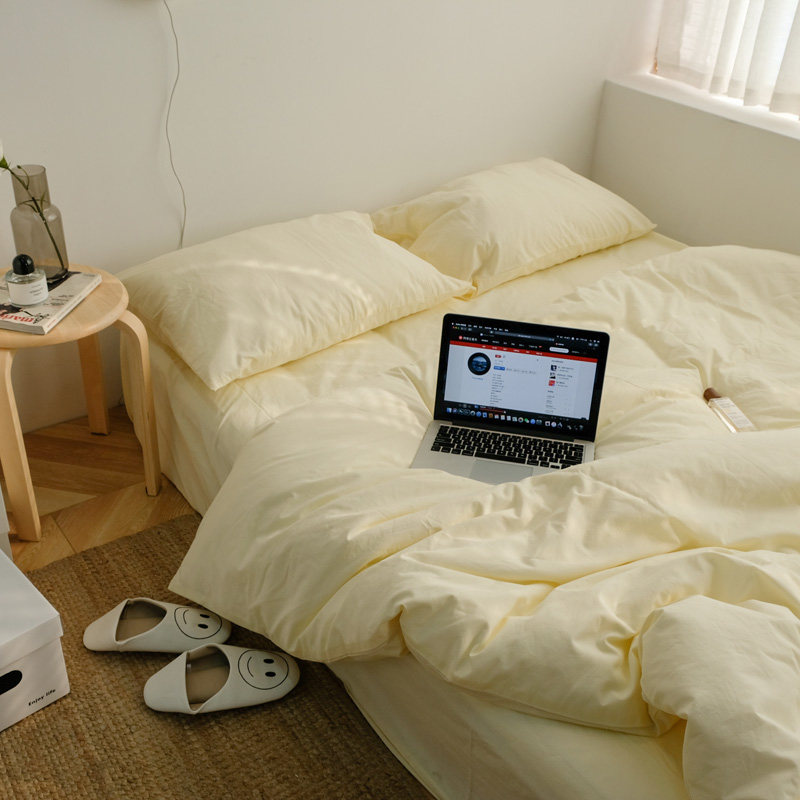 弥生ins风纯色良品床笠式四件套