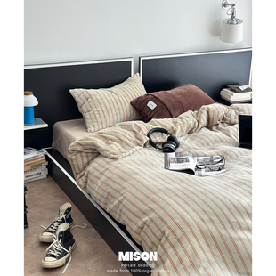 芥绿条纹牛奶绒四件套 秋冬毛绒保暖珊瑚绒床单床笠床上用品4件套