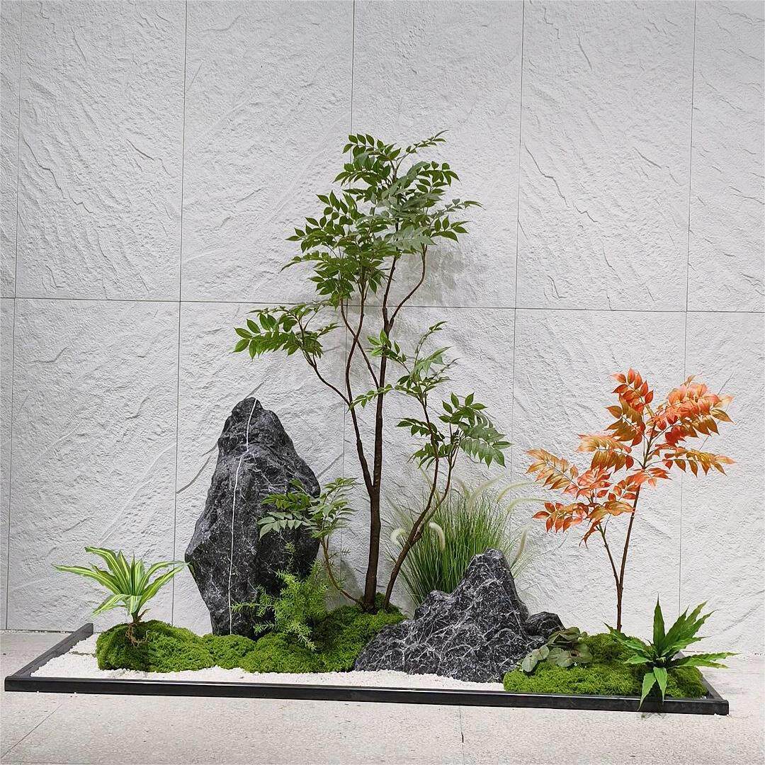 庭院仿真植物景观造景装饰流水茶室阳台休闲区楼梯下绿植软装竹子