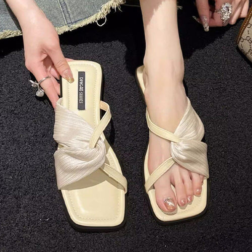 高级感小香风绑带平底凉拖女夏