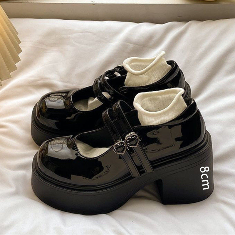 2026黑白色英伦风厚底玛丽珍鞋女春季一字扣带小个子增高复古皮鞋,女鞋,时尚休闲鞋,淘宝优惠券,粉丝福利购,淘宝优惠卷