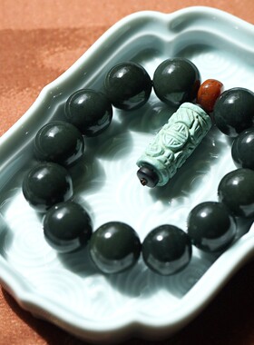 新疆和田青玉手串老松石吊坠18mm