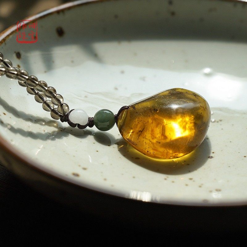 酌酒。缅甸红琥珀吊坠透明随形正品天然花珀金珀蜜蜡项链女款男士