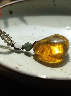 缅甸琥珀吊坠随形正品茶晶项链