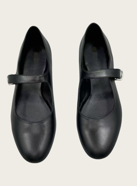 特价外贸鞋6/7/8码TR小圆头黑色真皮浅口一字扣复古玛丽珍单鞋
