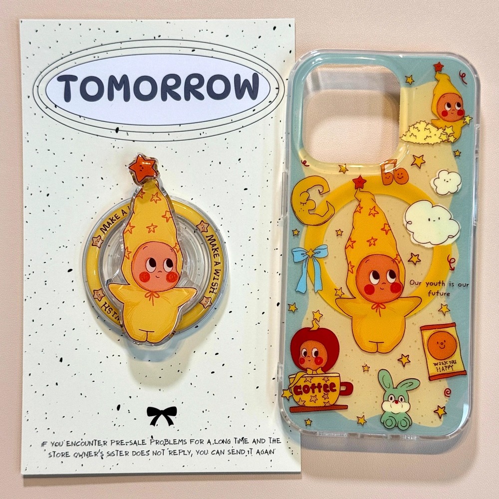 可爱星星人插画适用苹果16promax双层iphone15磁吸支架14防摔手机硬壳