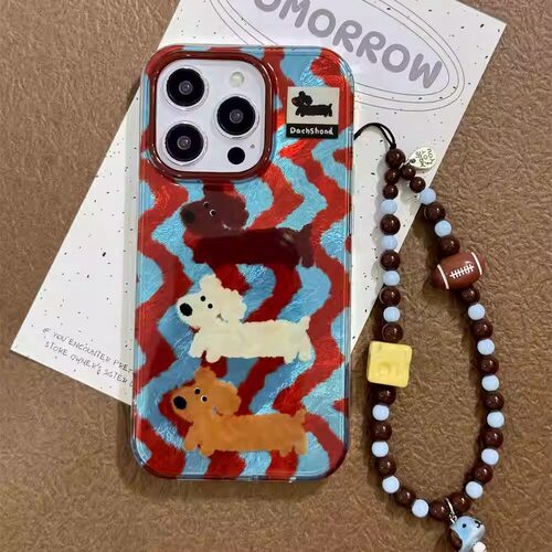 红蓝波纹修狗羽纱手机壳