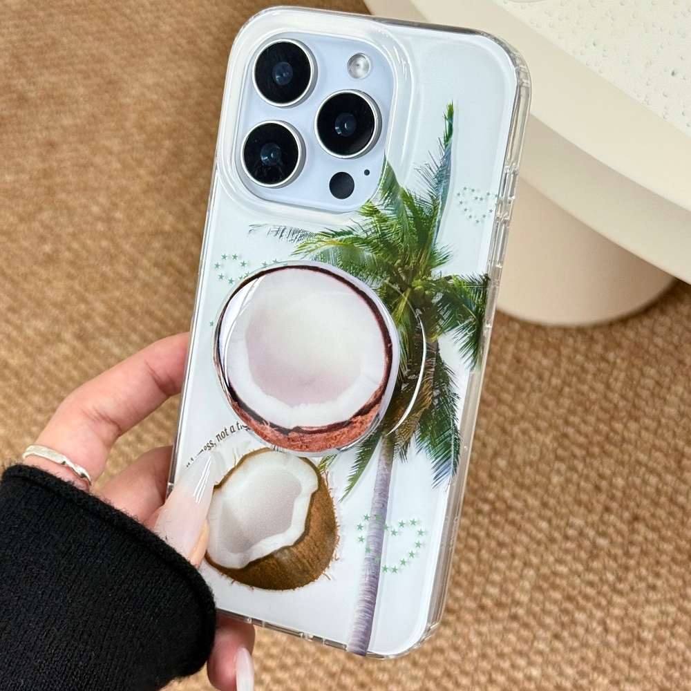 夏日椰树椰子适用苹果16promax双层iphone15支架14小众ins手机壳