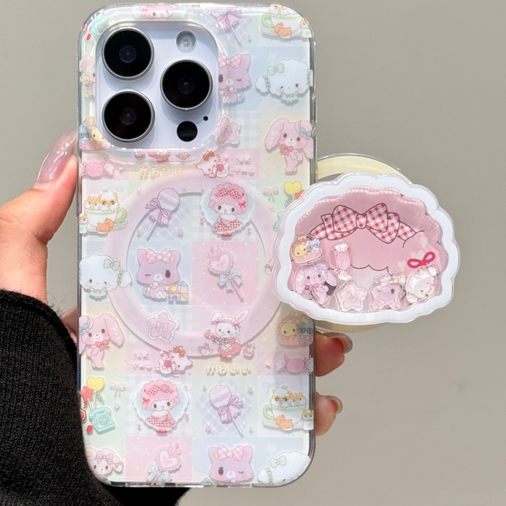 格纹公主裙小羊苹果16pm双层iphone15可爱14磁吸13支架少女手机壳