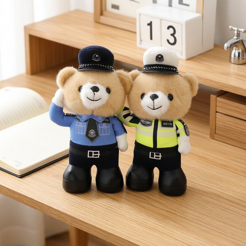 交警小熊毛绒玩具敬礼熊猫公仔警察泰迪熊玩偶公安精品布娃娃logo