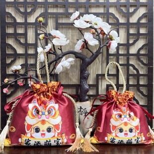 新款酒红缎布流苏满月喜糖袋子中国风家添萌宝喜蛋袋伴手礼回礼袋