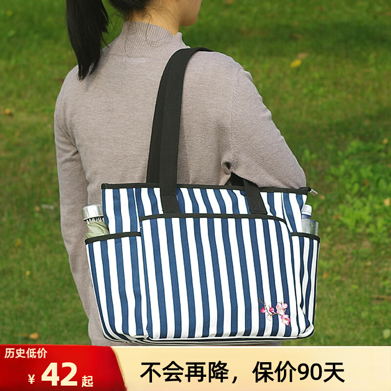 复古大容量女包单肩包大布包加厚条纹布包轻便休闲单肩手提包百搭