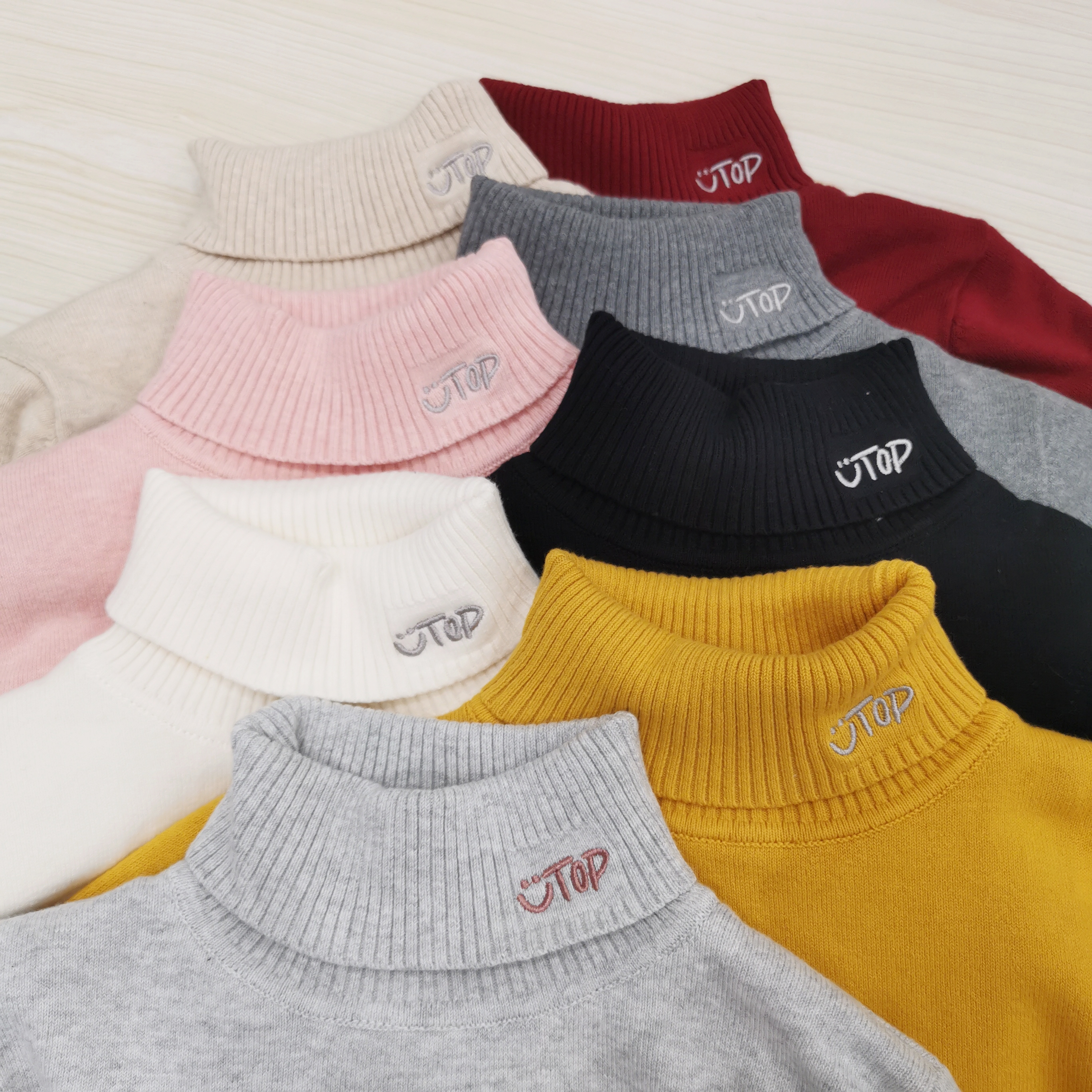 2025小乐猪冬季基础款高领翻折领双层加厚棉纱套头针织保暖毛衣