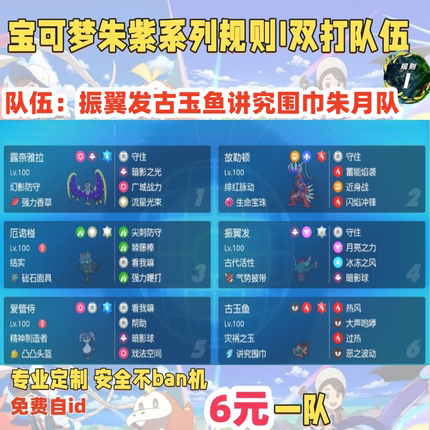 switch宝可梦朱紫规则I双打队伍振翼发古玉鱼讲究围巾朱月队6元