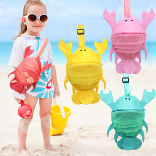 新卡通大龙虾儿童沙滩袋玩具贝壳袋立体收纳网袋宝宝斜挎包有拉链
