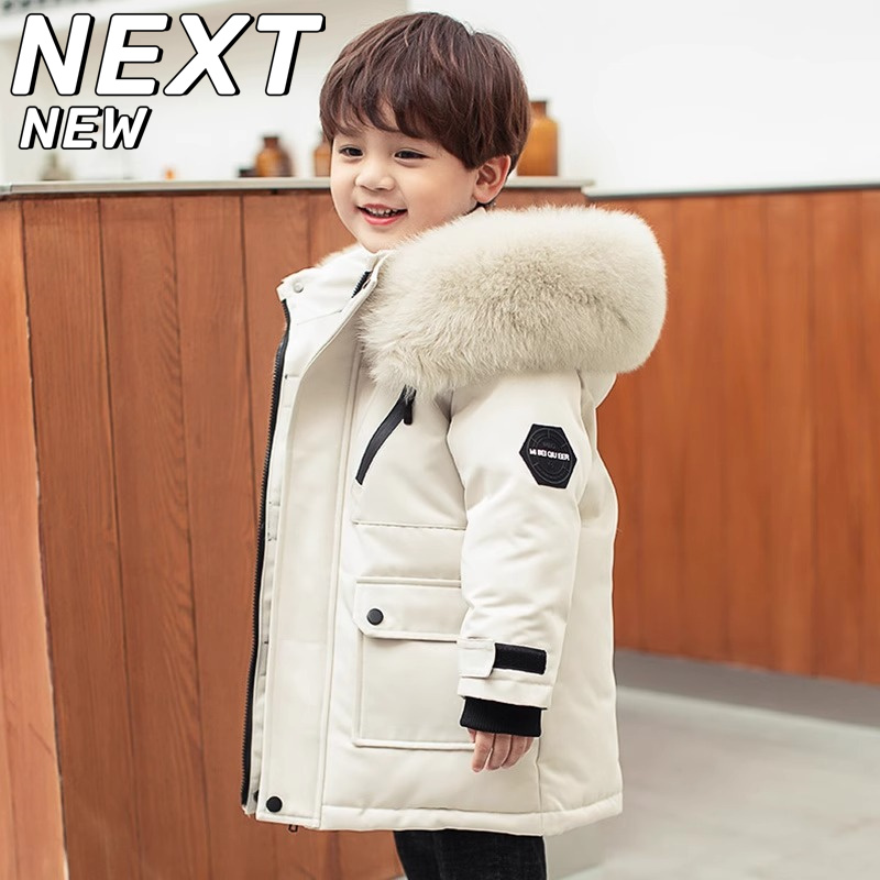 英国NEXT NEW儿童羽绒棉服中长款冬棉服加绒加厚男童冬装毛领外套