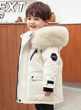 英国NEXT NEW儿童羽绒棉服中长款冬棉服加绒加厚男童冬装毛领外套