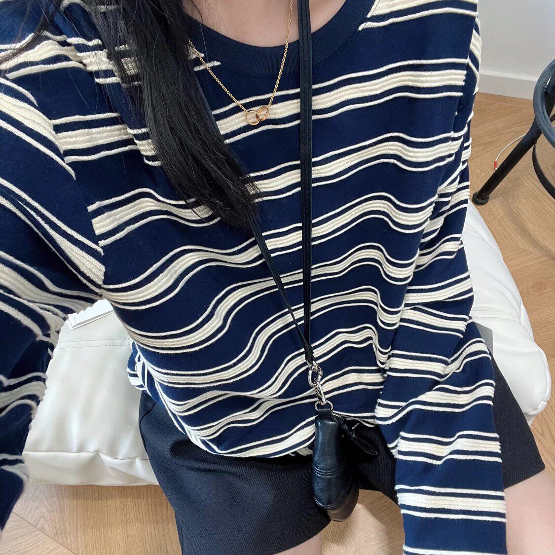 立体凹凸条纹长袖T恤女初秋款韩版慵懒风宽松显瘦防晒衫休闲上衣