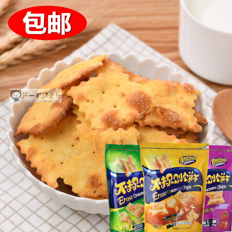 味之旅不规则咸味芝士洋葱黑胡椒梳打饼干 惊奇脆片饼干225g*4包