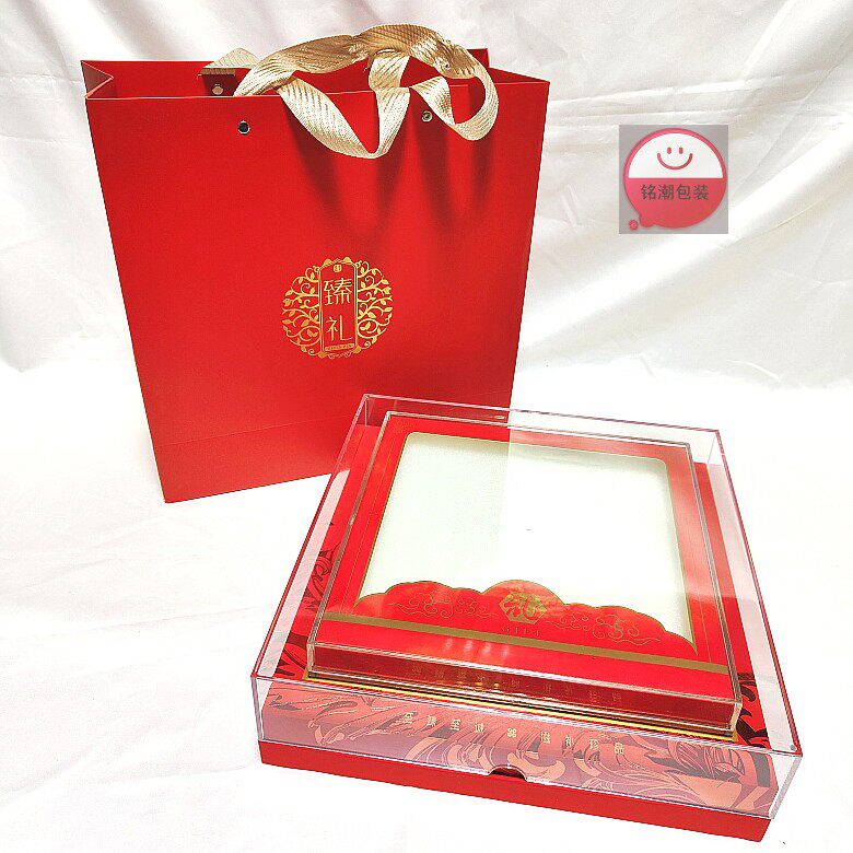 亚克力加厚店铺展示盒正方通用中国红虫草海马日本元贝高丽参礼盒