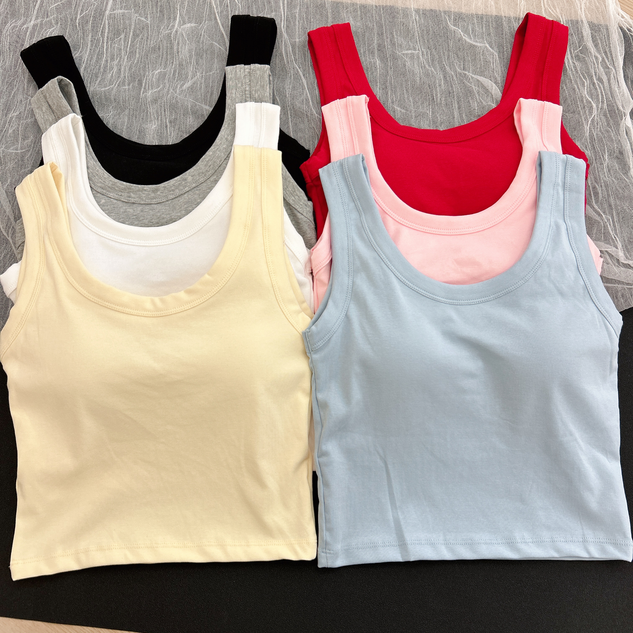 衣架款3621新款糖果色美背吊带背心女固定杯内搭打底抹胸无袖上衣