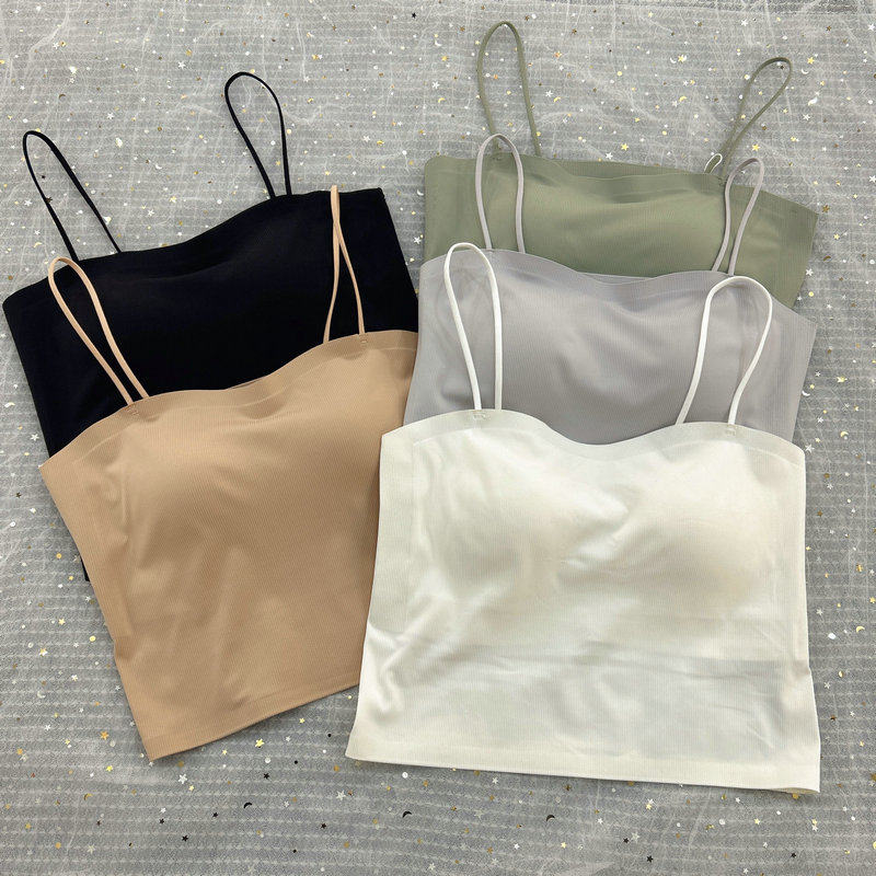 46912裸感冰丝无痕背心抹胸内衣吊带外穿美背带胸垫内搭打底裹胸