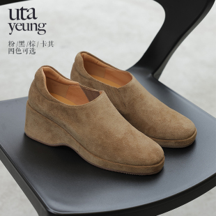 Uta全包款单鞋 复古坡跟帆船增高单鞋设计小众手工女鞋