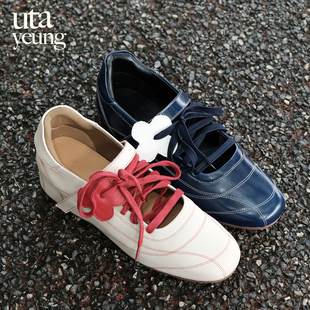 uta 环球单鞋 复古原创设计师内增高绑带阿甘手工真皮女鞋