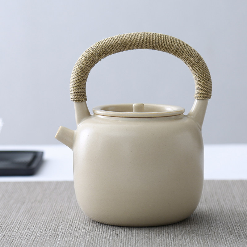 诚斋工坊手工陶泥壶 苏打釉白泥壶 提梁壶 功夫煮茶陶壶 软化水质
