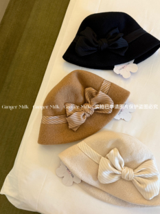 Ginger 茸茸羊毛蝴蝶结盆帽 Milk新品