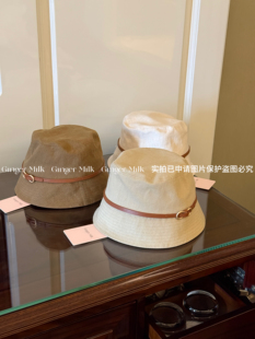 GingerM秋新 麻渔夫帽皮带扣贵气高级百搭时髦 定制娜扎盆帽天丝