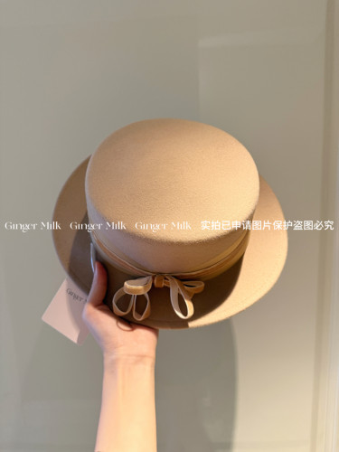 GingerM 冬季恋歌 100%绵羊毛奶咖平顶平檐礼帽百搭秋冬复古搭配