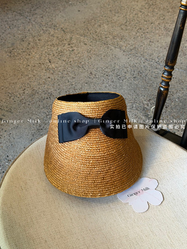 Ginger Milk夏新品 阿娇明星同款好版型麦秆空顶帽蝴蝶结遮阳帽