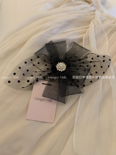 GingerMilk新品 d家定制黑天鹅蝴蝶结网纱发夹复古韩洋气博主同款