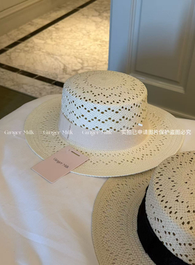 GingerM五分草草帽fever镂空平顶女夏度假遮阳帽优雅精致气质法式