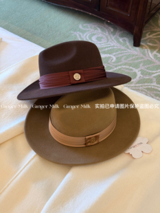 GingerMilk新品 三色100%绵羊毛老钱风Fedora礼帽冬百搭大气平檐