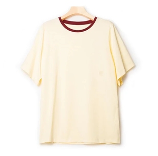 T恤TX22523 深红色圆领撞色棉质宽松短袖