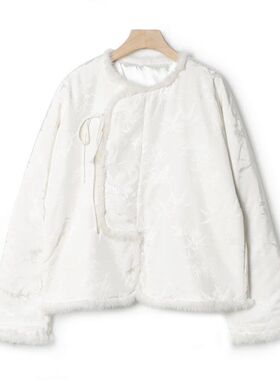 【小李不讲李呀】新中式水貂毛拼接竹叶提花外套WT3014-衣长59起