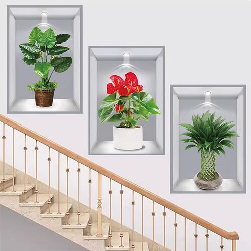 加厚高清防水植物盆栽三联画