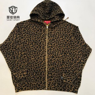 正品 Supreme 25SS Hooded Zip Up Thermal 豹纹 连帽拉链卫衣