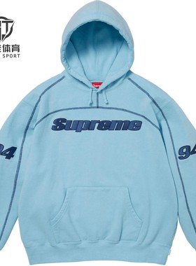 正品 Supreme 25FW Overlock Hooded 刺绣徽标 94 连帽卫衣