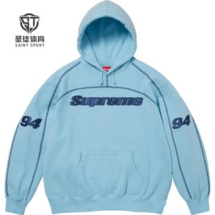 正品 Supreme 25FW Overlock Hooded 刺绣徽标 94 连帽卫衣