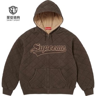 正品 Supreme 25FW Quilted Zip Up Hooded 菱格 拉链连帽卫衣