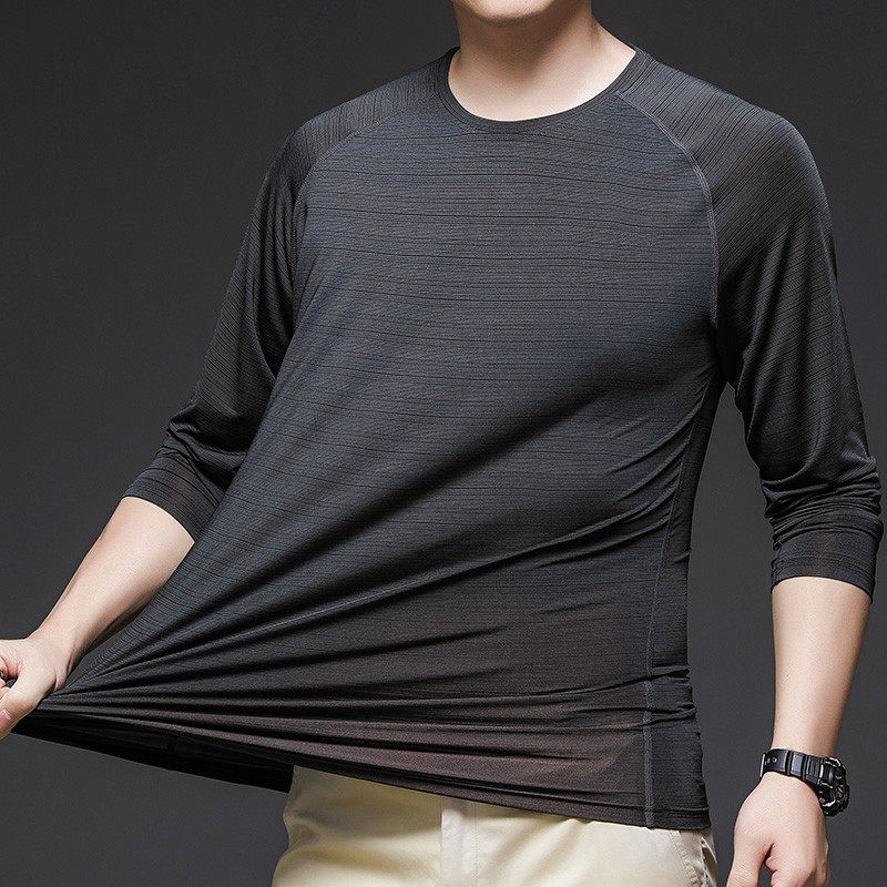 男士夏季薄款长袖t恤防晒透气冰丝上衣男款秋衣打底衫运动速干衣