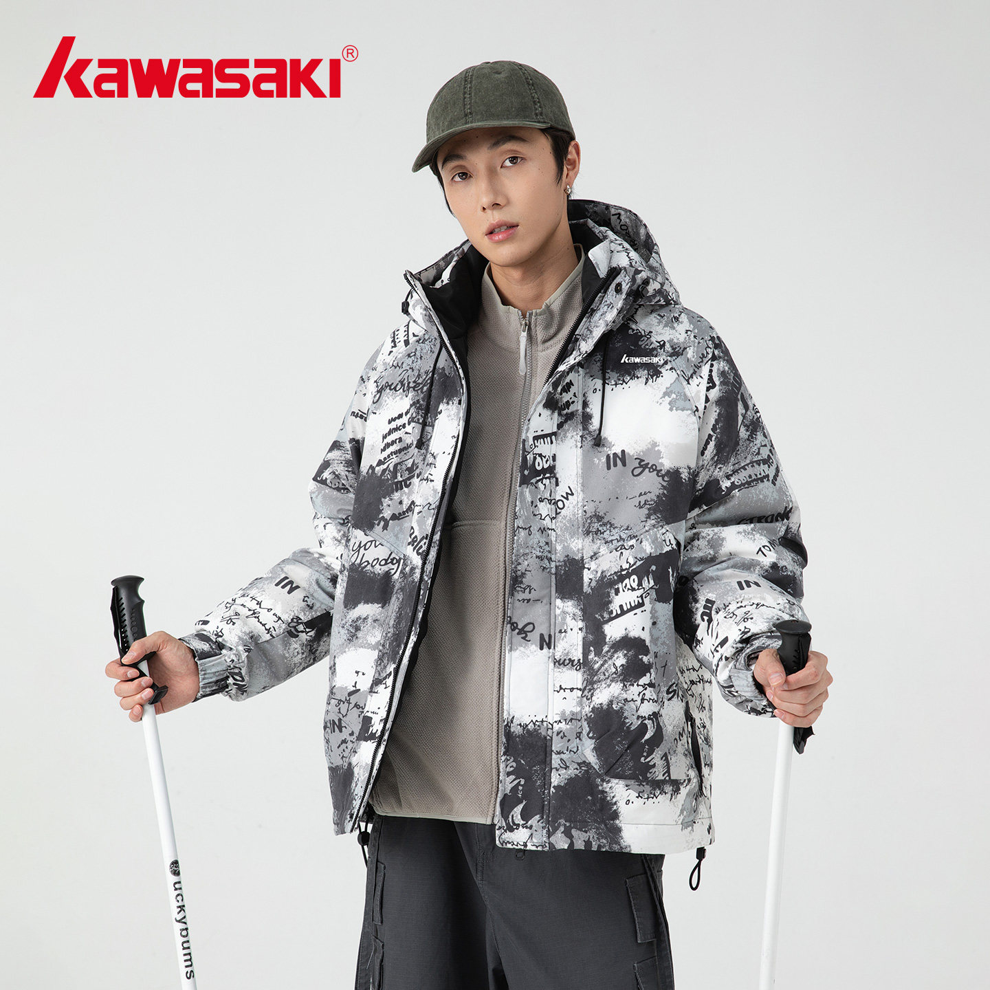 Kawasaki川崎迷彩羽绒服冲锋衣