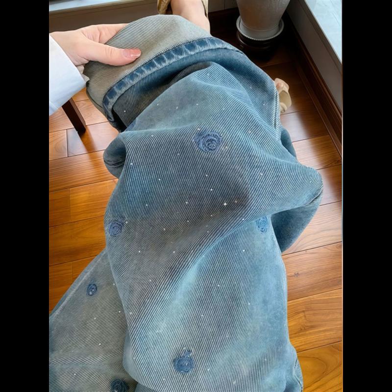 设计感八九分小个子直筒牛仔裤女2025春季大码显瘦窄版阔腿长裤女