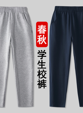 儿童藏青色运动裤直筒灰色校服裤子春秋男女童深蓝纯棉小学生长裤